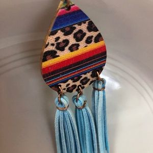 Aztec, Leopard Print, Turquoise Fringe Western Earrings